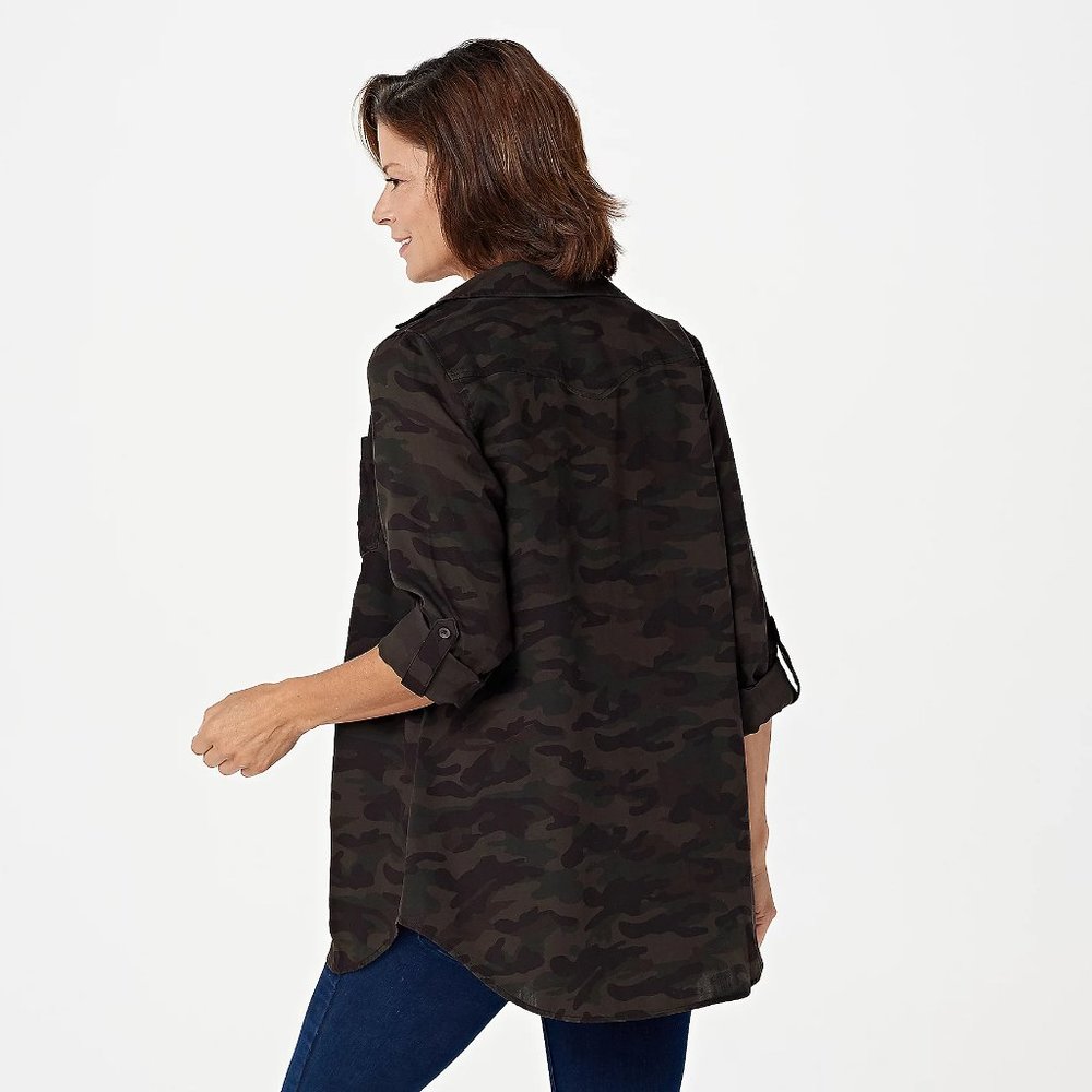 Side Stitch Button Front Tunic With Roll-Tab Sleev - image 3
